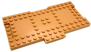 Brick, Modified 8x16x2/3 with 1x4 Indentations and 1x4 Plate, Part# 18922 Part LEGO® Medium Nougat  