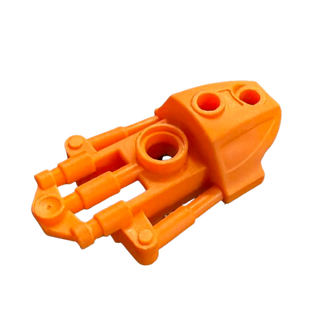 Bright orange Bionicle armor piece with cylindrical connectors and circular socket details.