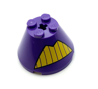 Cone 4x4x2 with Axle Hole with Yellow Teeth Pattern (Zurg), Part# 3943bpb03 Part LEGO® Dark Purple  