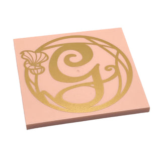 Tile 6x6 with Bottom Tubes with Gold Script Captial Letter G and Flower Pattern, Part# 10202pb062