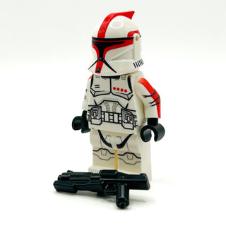 Custom Commander Clone Trooper (Red, Phase 1) Minifig made using LEGO parts - B3 Customs Custom minifigure B3 Customs