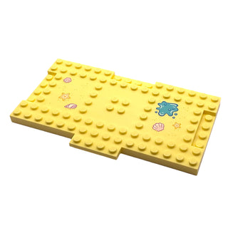 Brick, Modified 8x16 with 1x4 Indentations and 1x4 Plate with Starfish/Sea Stars, Seashells, and Water Puddle Pattern, Part# 18922pb02 Part LEGO® Bright Light Yellow Very Good