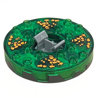 Turntable 6 x 6 x 1 1/3 Round Base Serrated with Trans-Green Top and Black and Orange Pattern, Part# 98318c12pb01