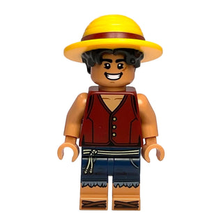 Monkey D. Luffy - Hair Combo, Straw Hat with Black Hair, Open Mouth Smile / Angry, op018 Minifigure LEGO®