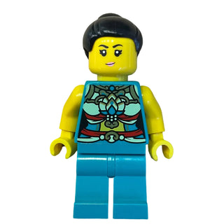 Lunar New Year Parade Participant - Ornate Dark Turquoise Costume, Black Bun, hol312 - LEGO® Holiday Minifigure