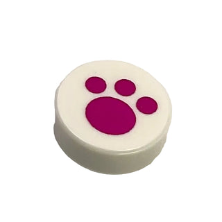 Tile, Round 1 x 1 with Magenta Paw Print Pattern, Part# 98138pb120