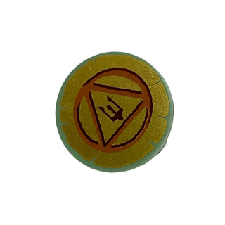 Minifigure Shield Circular/Round Flat Face with Dark Orange and Dark Red Circle, Triangle, and Trident on Gold Background Pattern, Part# 59231pb03 Part LEGO®