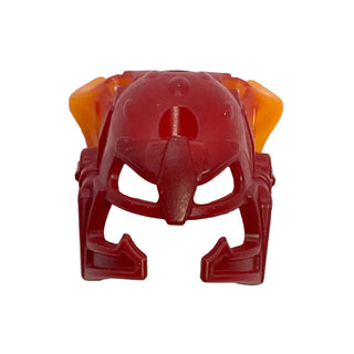 Dark red Bionicle mask with marbled trans-orange ear-like side pieces and central ridge detail.