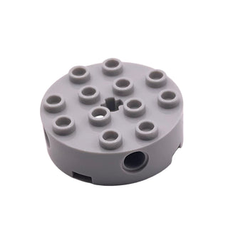 Brick Round 4x4 with 4 Side Pin Holes and Center Axle Holes, Part# 6222 Part LEGO® Light Bluish Gray