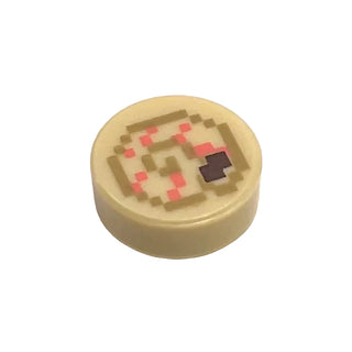 Minecraft Nautilus Shell (Tile Round 1x1 with Pixelated Minecraft Coral and Dark Tan Nautilus Shell Pattern), Part# 98138pb176 Part LEGO® Tan