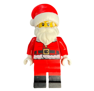 Santa - Fur Lined Jacket with Candy Cane on Back, Red Legs with Black Boots, Santa Hat with Printed Red Top, hol246a Minifigure LEGO®