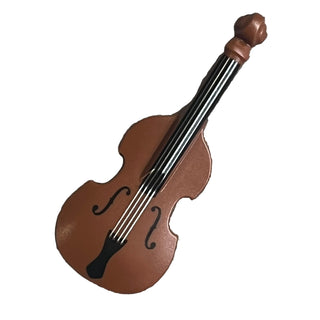 Minifigure, Utensil Musical Instrument, Double Bass with Black Neck, Tailpiece, and F Holes and Silver Strings Pattern, Part# 80444pb01 Part LEGO® Reddish Brown