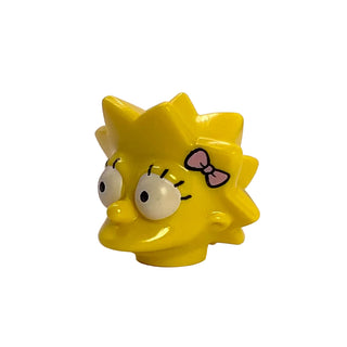 Minifigure, Head, Modified Simpsons Lisa Simpson with Bright Pink Bow Pattern, Part# 15524pb03 Part LEGO®