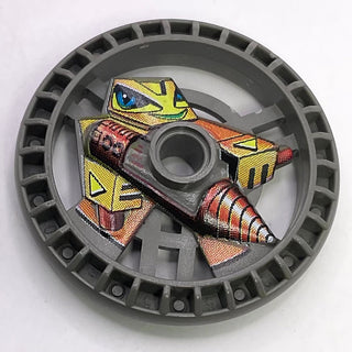 Technic, Disk 5x5 - RoboRider Talisman Wheel, Driller Mold with Robot Pattern, Part# 32355pb01