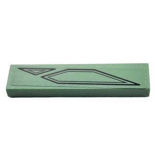 Tile 1 x 4 with Black Lines, Triangle and Pentagon Pattern (Sticker), Part# 2431pb0849 Part LEGO® Sand Green Very Good