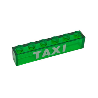Brick 1 x 6 without Bottom Tubes with White 'TAXI' Pattern, Part# 3067pb07