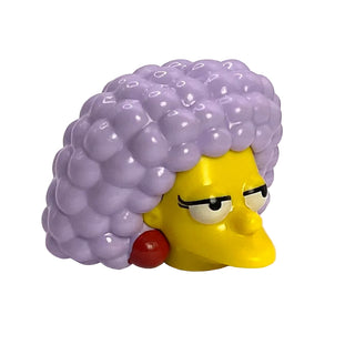 Minifigure, Head, Modified Simpsons Selma with Dark Red Earrings and Lavender Hair Pattern, Part# 19902c01pb01 Part LEGO® Yellow