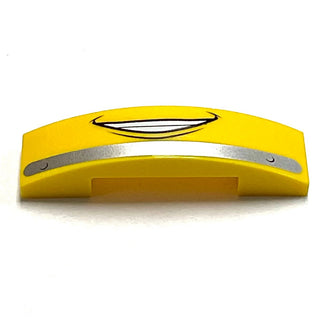 Slope, Curved 4 x 1 x 2/3 Double with Blinkers, Open Mouth Smile and Bumper Pattern (Cars Luigi), Part# 93273pb075 United Brick Co® Yellow Very Good