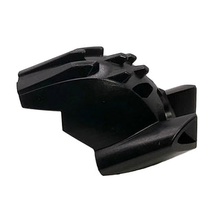 Black Bionicle Mask Ruru with angular features and side vents, shown from three-quarter view.