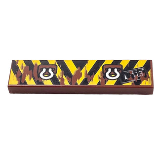 Tile 1 x 4 with Black and Yellow Danger Stripes, Silver Tow Rings and 'A-113' (Yellow Corners) Pattern, Part# 2431pb0159 Part LEGO® Reddish Brown Very Good