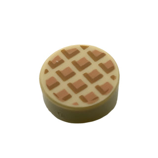 Tile Round 1x1 with Waffle, Nougat Squares with Medium Nougat Edges Pattern, Part# 98138pb118 Part LEGO® Tan