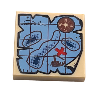 Tile 2x2 with Map Nautical with Red 'X' Pattern, Part# 3068pb0315 Part LEGO® Tan