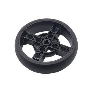 Wheel 56x14 Technic with Axle Hole and 8 Pin Holes with Molded Black Hard Rubber Tire Pattern, Part# 39367pb02 Part LEGO® Black Very Good