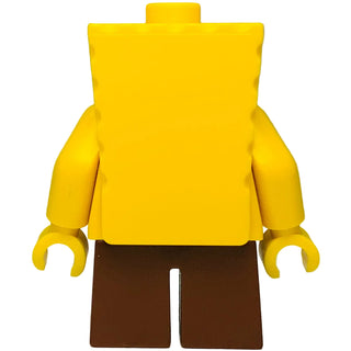 Yellow LEGO minifigure with square head, yellow arms and hands, brown shorts, and white stripe detail.