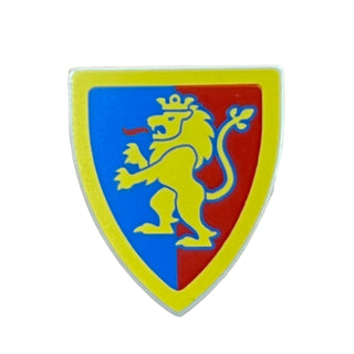 Minifigure Shield Triangular Short with Yellow Lion with Raised Foot on Blue and Red Background with Border Pattern,3846pb063 Part LEGO®