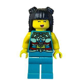 Lunar New Year Parade Participant - Ornate Dark Turquoise Costume, Black Long Hair, hol316 - LEGO® Holiday Minifigure