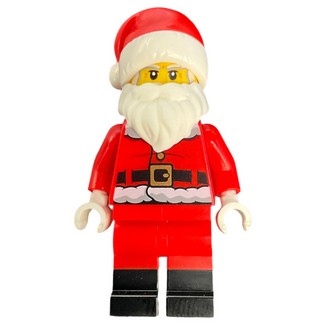 Santa - Fur Lined Jacket with Candy Cane on Back, Red Legs with Black Boots, Santa Hat with Molded Red Top, hol246b Minifigure LEGO®