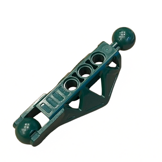 Dark teal Bionicle Rahkshi leg lower section with spherical joints at both ends and three circular connection ports along the