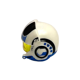 Minifigure, Headgear Helmet SW Rebel Pilot Raised Front and Microphone with Trans-Yellow Visor with Black and Blue Stripes and Blue Circle Pattern, Part# 21566c01pb03 Part LEGO®