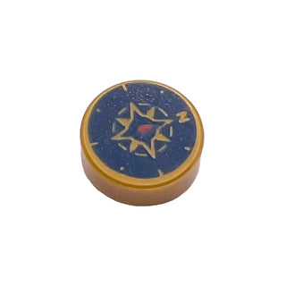 Tile, Round 1 x 1 with Dark Blue Compass Rose and Red Needle Pattern, Part# 98138pb045 Part LEGO® Pearl Gold