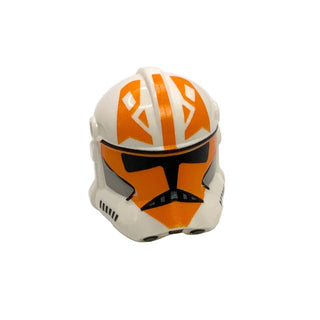 Minifigure, Headgear Helmet SW Clone Trooper (Phase 2) with Holes with Black Visor and Orange 332nd Company Pattern, Part# 2019pb06 Part LEGO® White Very Good