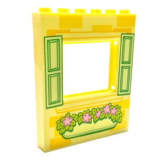 Panel 1 x 6 x 6 with Window with Yellowish Green Shutters and Flower Box Pattern, Part# 15627pb008 Part LEGO® Bright Light Yellow