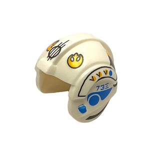 Minifigure, Headgear Helmet SW Rebel Pilot with Bright Light Orange Rebel Alliance Symbol and Blue Markings Pattern (Sandspeeder Gunner), Part# x164pb20 Part LEGO® White Very Good