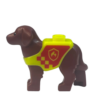 Dog, Labrador / Rescue Dog with Molded Neon Yellow Vest with Fire Logo Badge, 105143pb01 Minifigure LEGO®