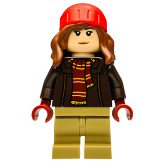 Hermione Granger - Reddish Brown Jacket with Dark Red Scarf, Dark Tan Medium Legs, Reddish Brown Hair with Red Beanie, hp460 Minifigure LEGO® Like New