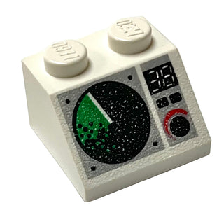 Slope 45 2 x 2 with Black and Green Radar Screen, Digital '38', Buttons, and Dial Pattern, Part# 3039px5 Part LEGO® White Very Good
