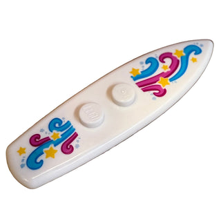 Minifigure, Utensil Surfboard Standard with Swirls and Stars Pattern Part# 90397pb005 Part LEGO® White