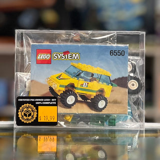 Yellow LEGO System Outback Racer set 6550 in clear plastic case with original box artwork showing off-road vehicle.