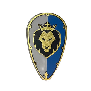 Shield Oval with Gold and Black Border and Lion Head on White and Blue Background Pattern, 2586pb006