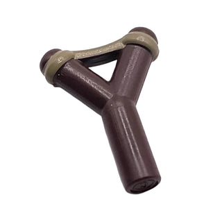 Minifigure, Weapon Slingshot with Dark Tan Band Pattern, Part# 19900pb03 Part LEGO® Dark Brown