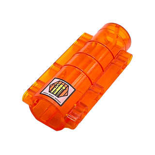 Cylinder 9 x 4 x 2 Tapered with Flat Bottom, Pin Holes with 'HIGH RISK AREA' and Captured Alien Pattern (Sticker), Part# 58947pb01 Part LEGO® Trans-Orange Very Good
