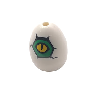 Egg with Small Pin Hole with Yellow and Green Alligator/Crocodile/Dinosaur Eye and Cracks Pattern, Part# 24946pb02 Part LEGO® White