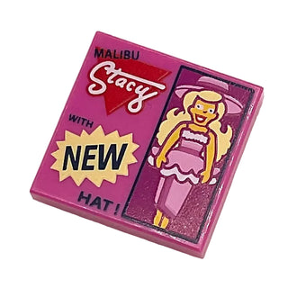 Doll with 'MALIBU Stacy WITH NEW HAT!' Tile 2 x 2 Decorated, Part# 3068pb0928 Part LEGO® Dark Pink