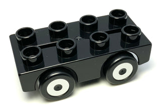 Duplo Car Base 2x4 with Black Wheels with 4 Silver Hubs Pattern, Part# 31202c03pb02 Part LEGO® Black  