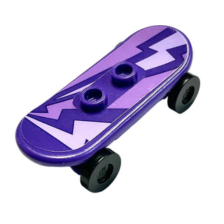Minifigure, Utensil Skateboard Deck with Lavender and Medium Lavender Lightning Bolts Pattern (Sticker) with Black Wheels (42511pb20 / 2496), Part# 42511c01pb20 Part LEGO® Blue
