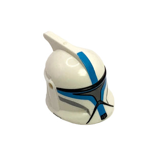 Minifigure, Headgear Helmet SW Clone Trooper with Holes, Dark Azure Markings, and Silver Visor Pattern (Lieutenant), Part# 61189pb16 Part LEGO® White Very Good